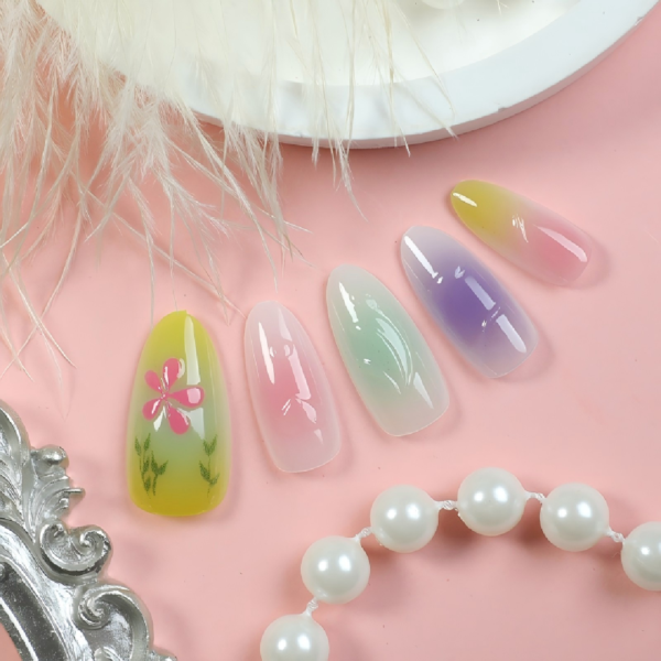 Finished Press-on Nails, Gradient Floral Nail Stickers