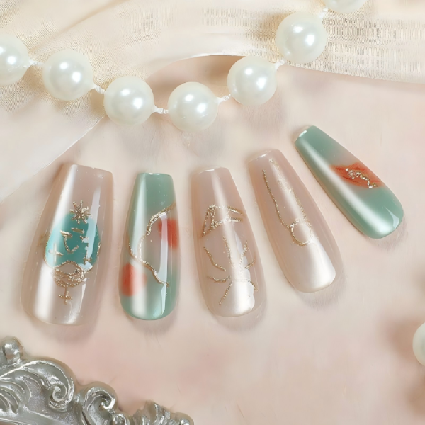 Finished Press-on Nails, Gradient Gold Foil