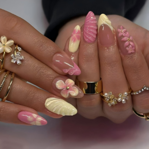 Finished Press-on Nails, Gradient Floral Nail Stickers