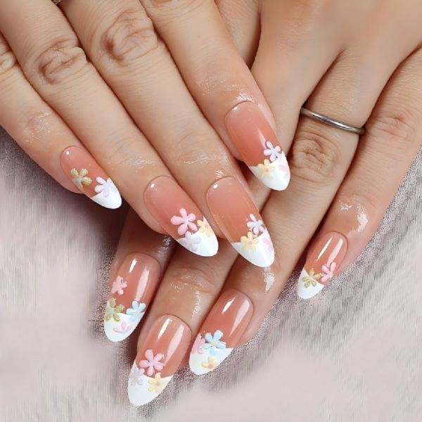 Finished Press-on Nails, Gradient Floral Nail Stickers