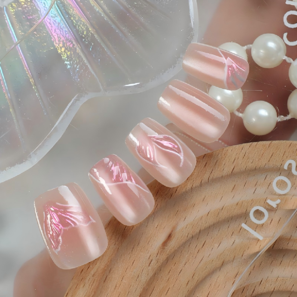 Finished Press-on Nails, Gradient Rhombus Rhinestone Design