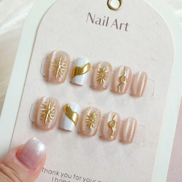 Finished Press-on Nails, Gradient Gold Foil Design