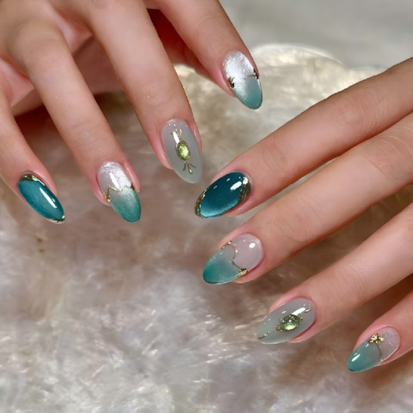 Finished Press-on Nails, Gradient Floral Nail Stickers