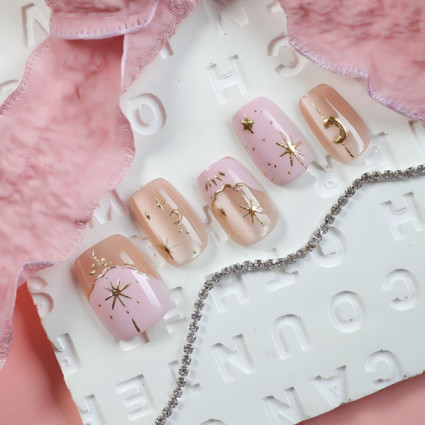 Finished Press-on Nails, Gradient Gold Foil Design