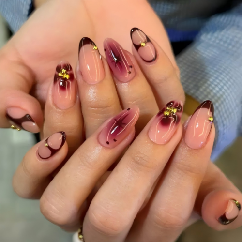 Gold Veined Rhinestone Finished Nail Tips