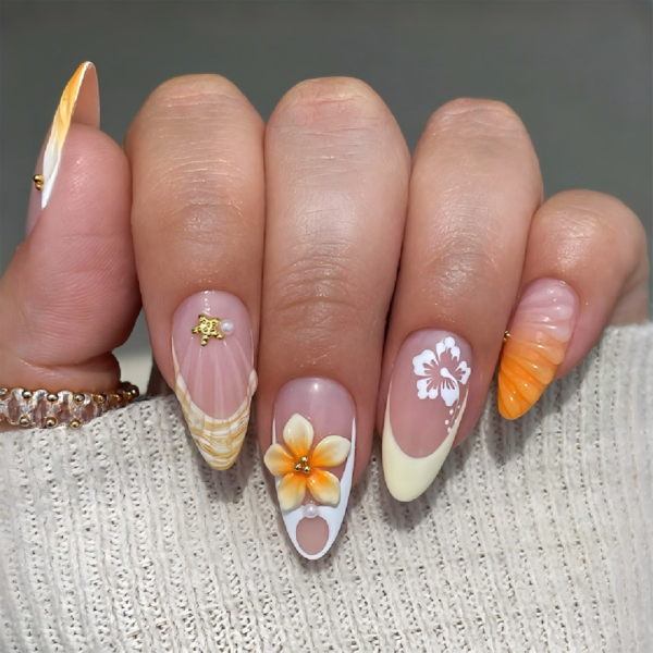 Finished Press-on Nails, Gradient Floral Nail Stickers