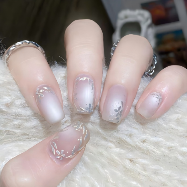 Finished Press-on Nails, Gradient Rhombus Rhinestone Design