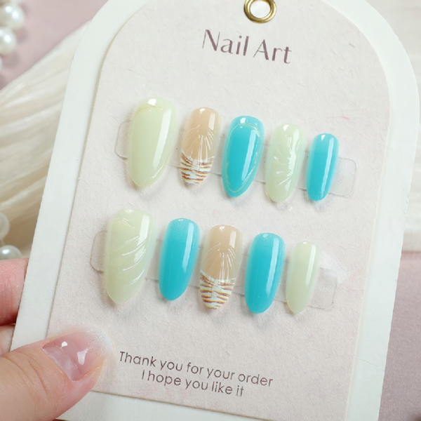 Finished Press-on Nails, Gradient Floral Nail Stickers