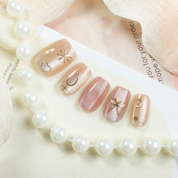 Finished Press-on Nails, Gradient Rhombus Rhinestone Design