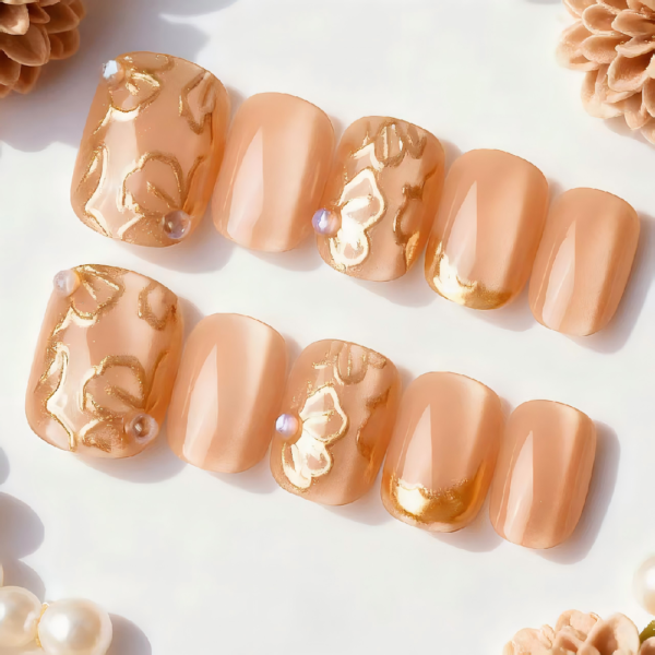 Finished Press-on Nails, Blue Starry Sky Pearl Design